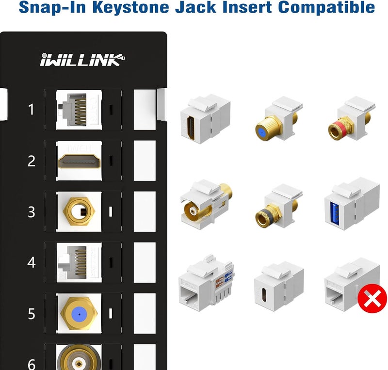 iwillink Blank 12-Port Keystone Patch Panel with 89D Wall Mount Bracket, Versatile Vertical/Horizontal Installation, Includes 6 Blank Keystone Inserts for Custom Configurations - Image 2